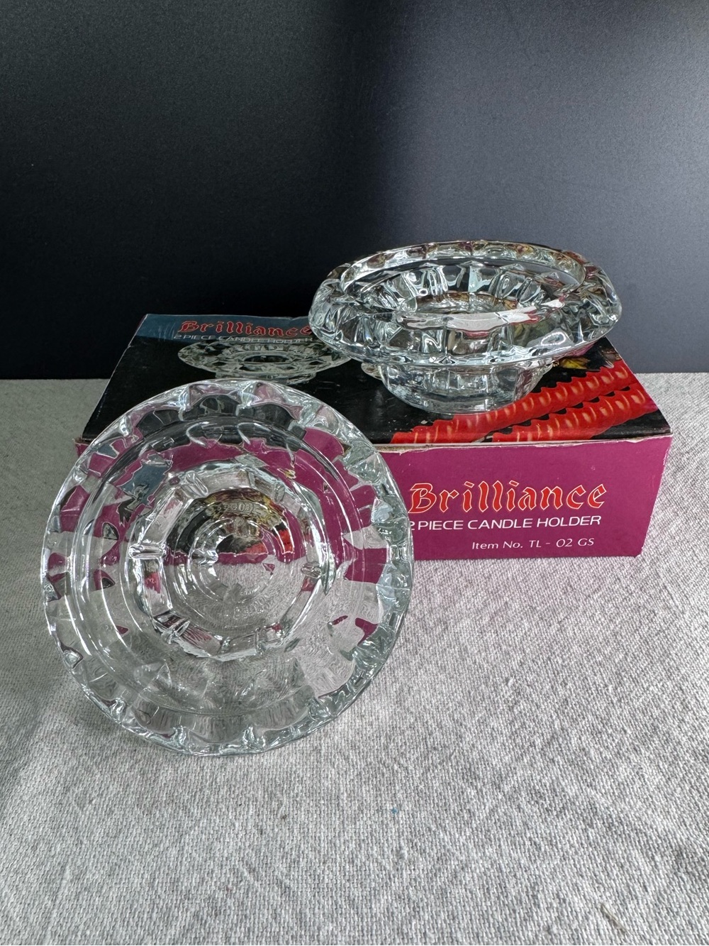 Vintage Pasari Glass Crystal Candle Holder Set